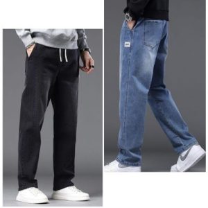 🖤2 pce Drawstring Elastic Waist Baggy Pant Trouser(Black+Skay blue)