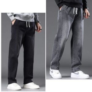 🖤 2 Pce Drawstring Elastic Waist Baggy Pant Trouser(Black+Ash)